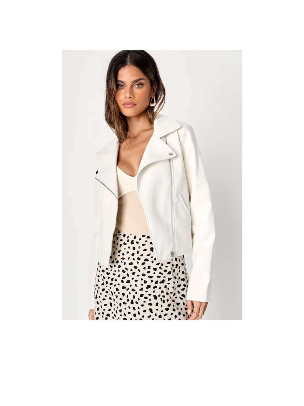 Lulu's White Cropped Moto Jacket